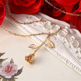 18k Gold Plated 3-D Full Stem Rose Necklace