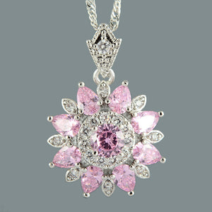 18k White Gold Plated Pink Flower Necklace