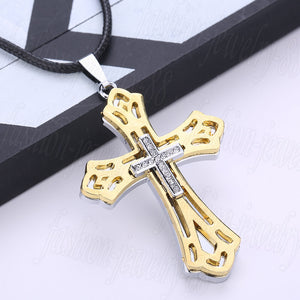 Silver + Gold Layered Cross Necklace