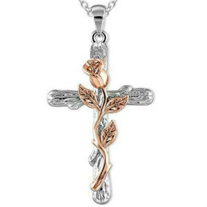 Two-Tone Rose Cross Necklace