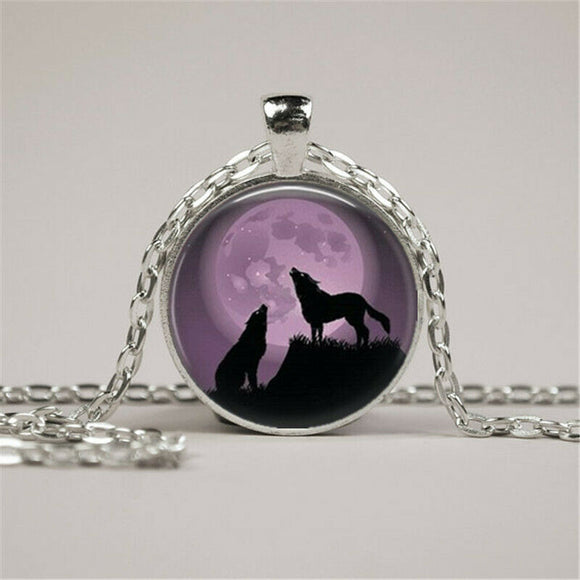Purple Moon Wolf Cabochon Necklace