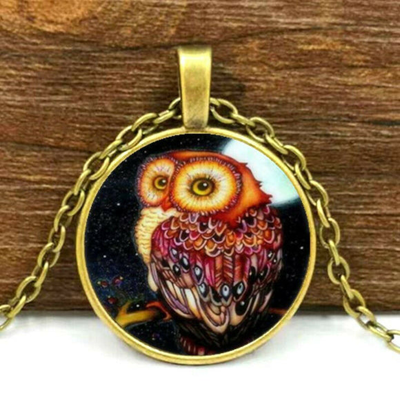 Bronze Pudgy Owl Cabochon Necklace