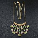 Green Crowns N' Rhinestones Layered Row Necklace