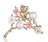 Gold Owl in Cherry Blossom Tree 2-Way Pendant Necklace