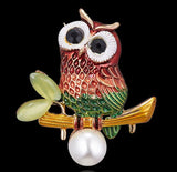 Perched Owl on Branch with Pearl 2-Way Necklace