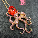Dazzling Pink + Red Crystal Rhinestone Octopus 2-Way Necklace