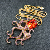 Dazzling Pink + Red Crystal Rhinestone Octopus 2-Way Necklace