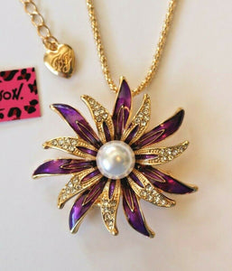 Purple Rhinestone Flower 2-way Necklace