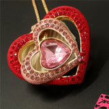 Pink + Red Crystal Rhinestone Triple Heart Necklace