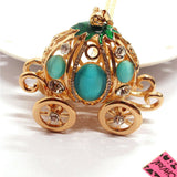 3-D Functional Teal Opal Cinderella Carriage Necklace
