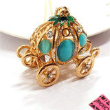 3-D Functional Teal Opal Cinderella Carriage Necklace