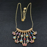 Colorful Crowns N' Rhinestones Layered Row Necklace