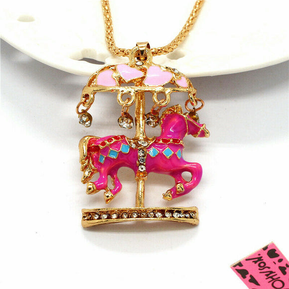 Pink Carousel Horse Necklace