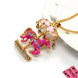 Pink Carousel Horse Necklace