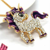 Purple + White Rhinestone Unicorn Necklace