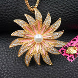 2-Way Peachy Pink+ Gold Pearl Flower Burst Necklace