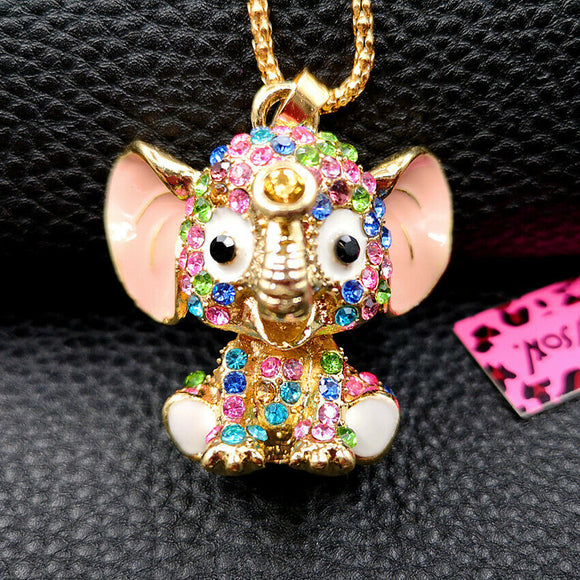 Sparkling Rhinestone Baby Elephant Necklace (2 Color Styles Available)