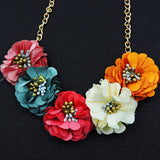 5 Multi-Color Fabric Flower Necklace