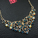 Elegant Blue Butterfly + Rhinestone Cluster Drop Necklace