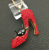 Black Kitty in Crystal Red High Heel Necklace