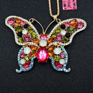 Colorful Wide Winged Sparkle Butterfly Necklace