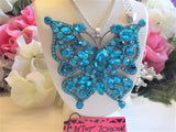 Blue Rhinestone Wide Butterfly Necklace