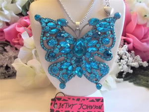 Blue Rhinestone Wide Butterfly Necklace
