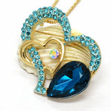 Blue + Gold Double Heart Crystal Necklace