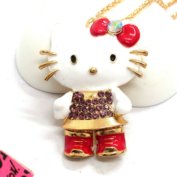 Hello Kitty Red Boots Rhinestone Necklace