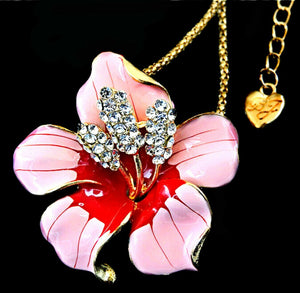 Pink + Red Rhinestone Flower 2-Way Necklace