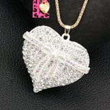 White Bowknot Rhinestone Heart Necklace