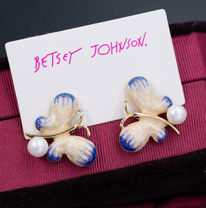 Shimmer Butterfly Pearl Stud Earrings
