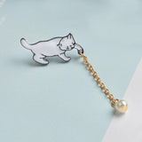 White Kitty with Dangle Pearl Pin