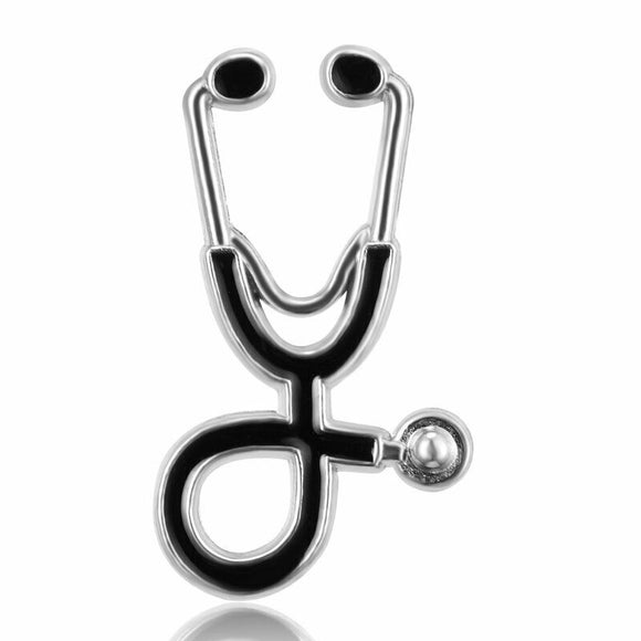 Gold or Silver Lined Black Stethoscope Pin