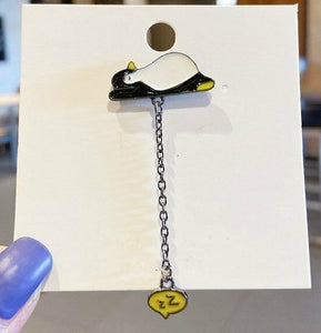 Sleeping Penguin Dangle Chain Pin