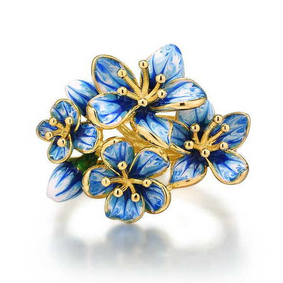 18k Gold Plated Blue Flower Bunch Ring