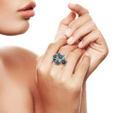 18k Gold Plated Blue Flower Bunch Ring