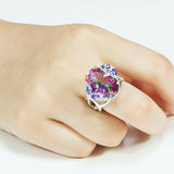 Mystic Topaz Center Stone + Purple Flower Side Gems Ring