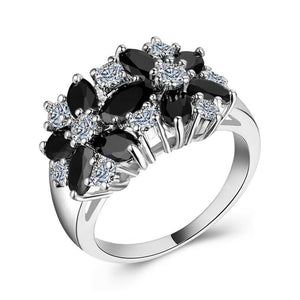 Black+ White Sapphire Flowers Ring