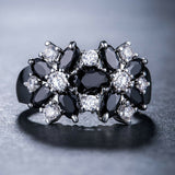 Black+ White Sapphire Flowers Ring