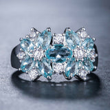 Aquamarine+ White Sapphire Flowers Ring
