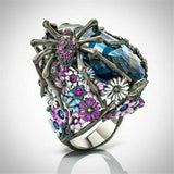 Blue + Purple Flower Spider Ring