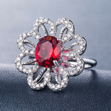 Silver Ruby Center Flower Ring