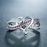 Sterling Silver Filled Infinity Heart Ring (Violet Red)