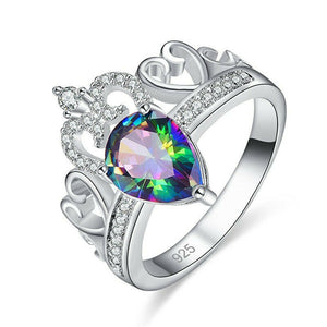 Rainbow Topaz Waterdrop Princess Crown Ring