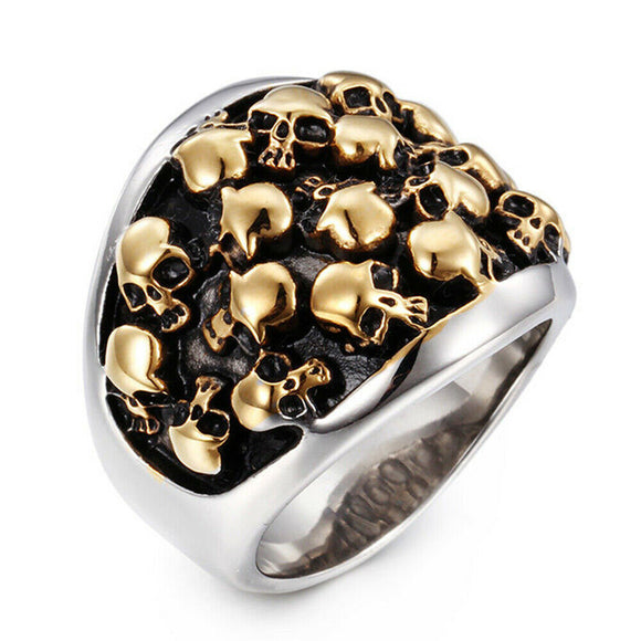 Silver + Gold Skull Biker Ring