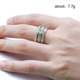 Tri-Color Silver+ Gold Band Center Stone Ring