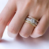 Tri-Color Silver+ Gold Band Center Stone Ring