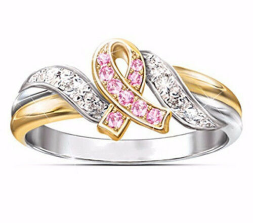 Two-Tone Pink Ribbon Breast Cancer Awareness Ring