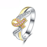 Two-Tone Pink Ribbon Breast Cancer Awareness Ring